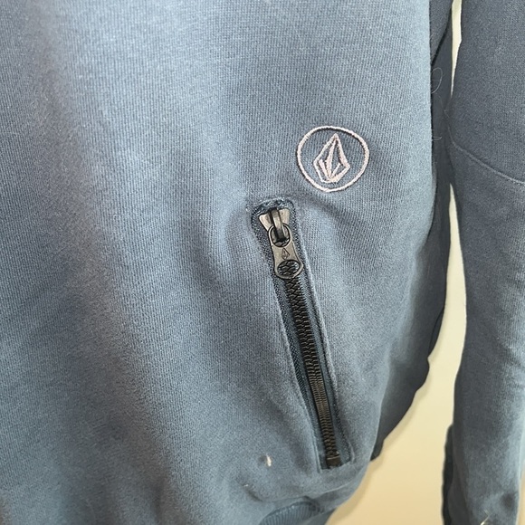 Volcom Navy Paint & Gray Color Block Pullover Hoodie - Men 3/4 snap and zippered - Picture 3 of 12